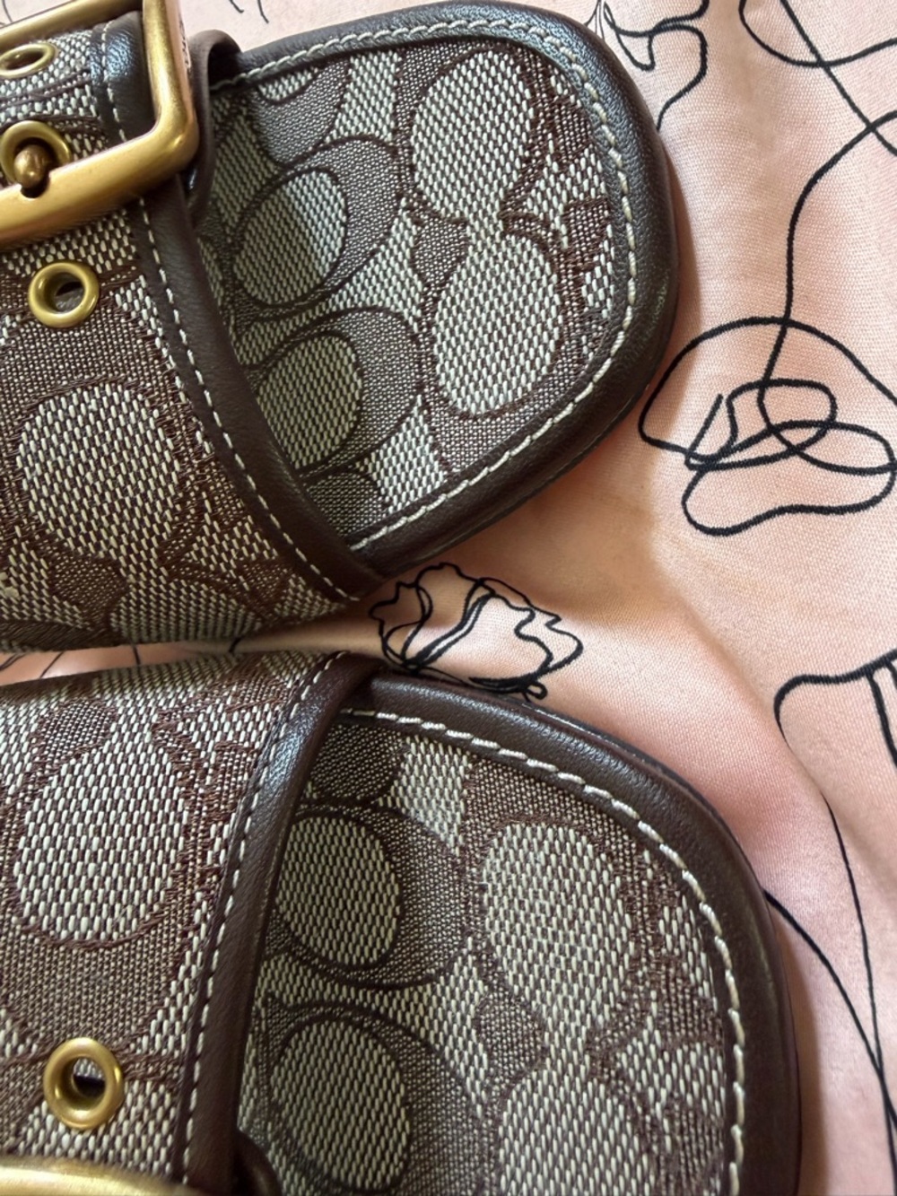 Coach Brown Logo-Print Heeled Slide with Gold Buckle - Picture 9 of 9